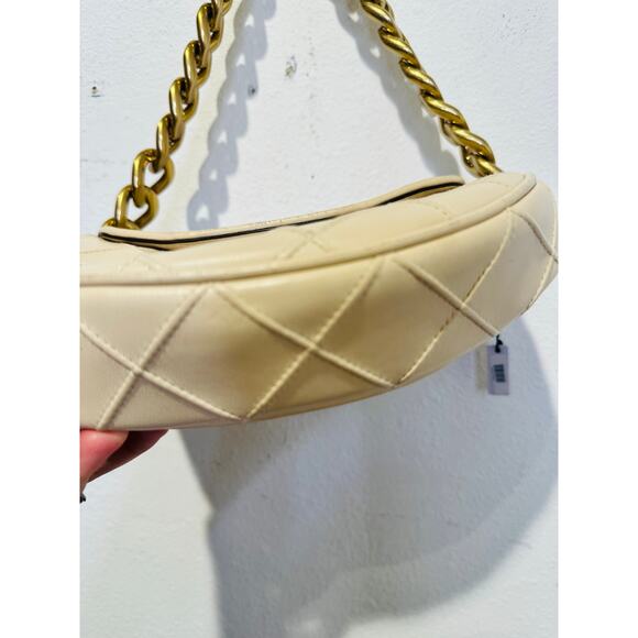 TORY BURCH Neutral White Leather Gold Chain Link Handle Shoulder Strap Bag Purse - Picture 6 of 14